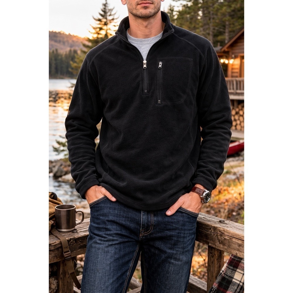 L.L. Bean Fleece Pullover Men's Large Black 1/4 Zip Outdoor Casual Hiking Jacket